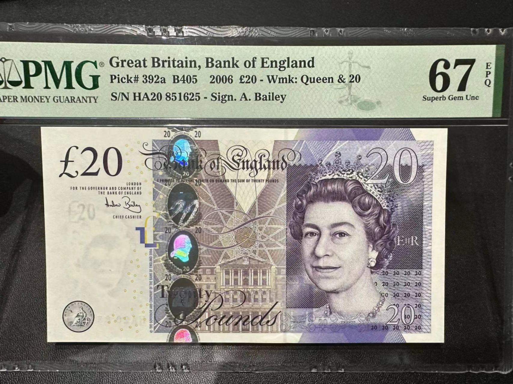 《外钞收藏家》第二百五十一期 2006年英国F序列20镑 PMG67 无47