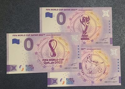【币将精彩】世界钱币拍卖专场(2023-7-27) - 卡塔尔世界杯0欧元纪念券仿制品三张