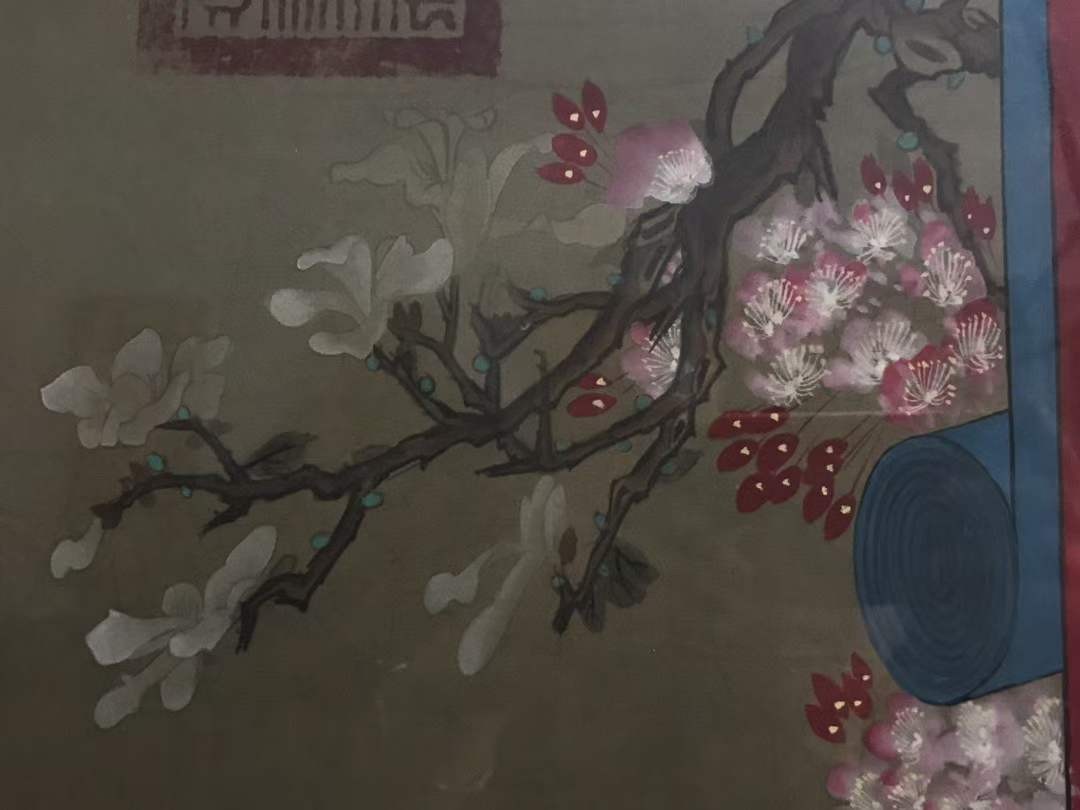 唐寅手绘仕女画 画工精细 色彩绚丽 下笔流畅自然 线条优美 刻画人物栩栩如生 包浆浓厚自然 装裱精美 收藏价值高 品相完整如图
