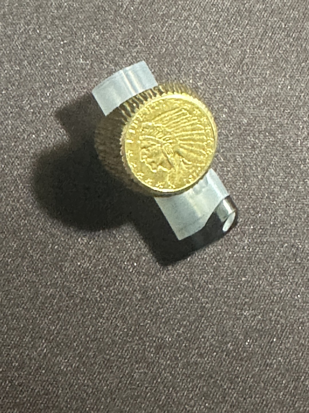 CSIS-GREAT评级精品钱币拍卖第一百八十六期 美国1912年印第安人头像鹰2.5美元金币镶嵌老工艺流苏纹大戒指