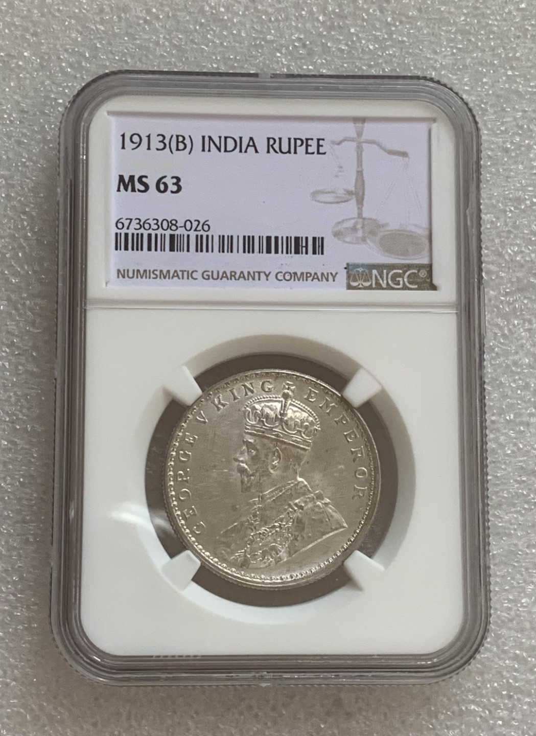 瓶子🏺第83期拍卖会 英属1913年乔治五世1卢比银币  NGC MS63