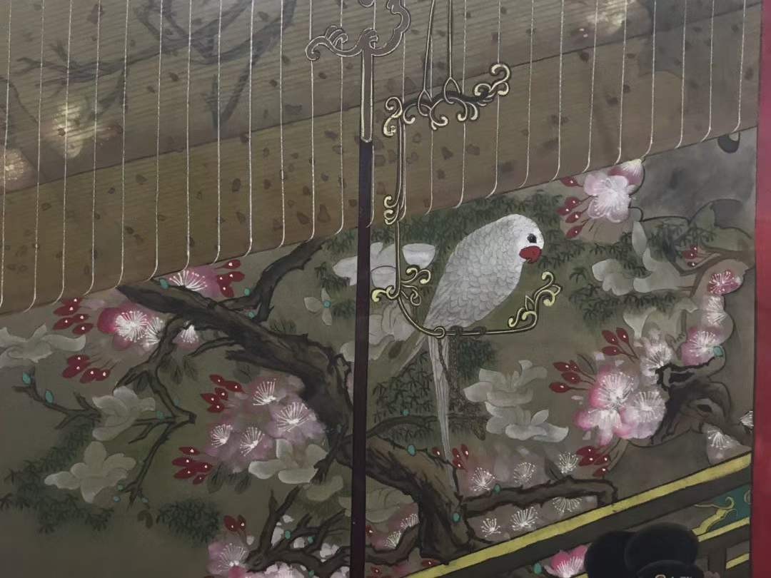 唐寅手绘仕女画 画工精细 色彩绚丽 下笔流畅自然 线条优美 刻画人物栩栩如生 包浆浓厚自然 装裱精美 收藏价值高 品相完整如图