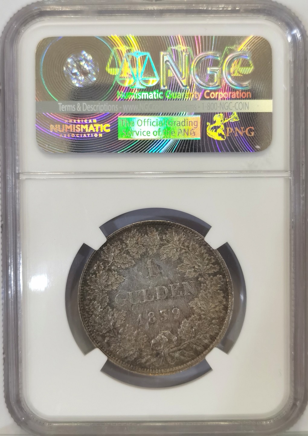 博洋堂世界钱币拍卖第019期（全场包邮） NGC MS61 1839年德国萨克森-迈宁根公国1盾  此枚NGC冠军分  该品种流通充分，铸造量少好品存世量更稀少，这枚正面有点PL，欧洲纸袋五彩包浆