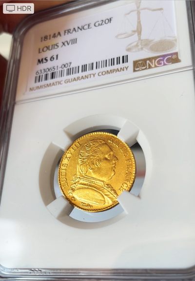 【Blue Auction】✨世界纸币精拍第303期【精】 - 【复辟首年军装版 拿破仑的对手】法国 大胖子路易十八 1814年20法郎 金币 NGC MS61 法国波旁王朝第六位君主 波旁王朝第一次复辟的唯一君主