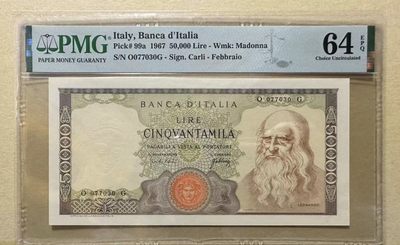 【Blue Auction】✨世界纸币精拍第303期【精】 - 【初版】意大利 1967年50000里拉 PMG64EPQ 全新原票 经典达芬奇