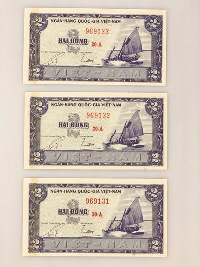 【三泉🏦Quan Se】拍卖第9期⚖️ - 南越1955年2盾3连号【UNC】
