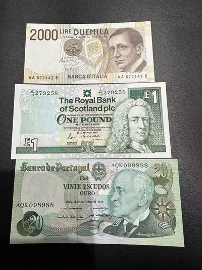 《外钞收藏家》第二百五十二期 - 意大利、苏格兰、葡萄牙三张一起 下面两张 边上极轻微潮