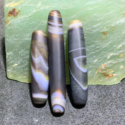 亚光缠丝玛瑙通货桶珠3个 - 亚光缠丝玛瑙通货桶珠3个