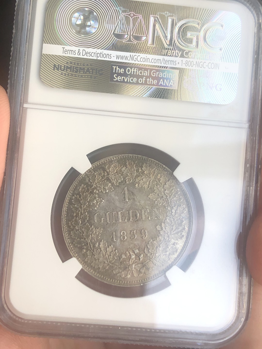 博洋堂世界钱币拍卖第019期（全场包邮） NGC MS61 1839年德国萨克森-迈宁根公国1盾  此枚NGC冠军分  该品种流通充分，铸造量少好品存世量更稀少，这枚正面有点PL，欧洲纸袋五彩包浆