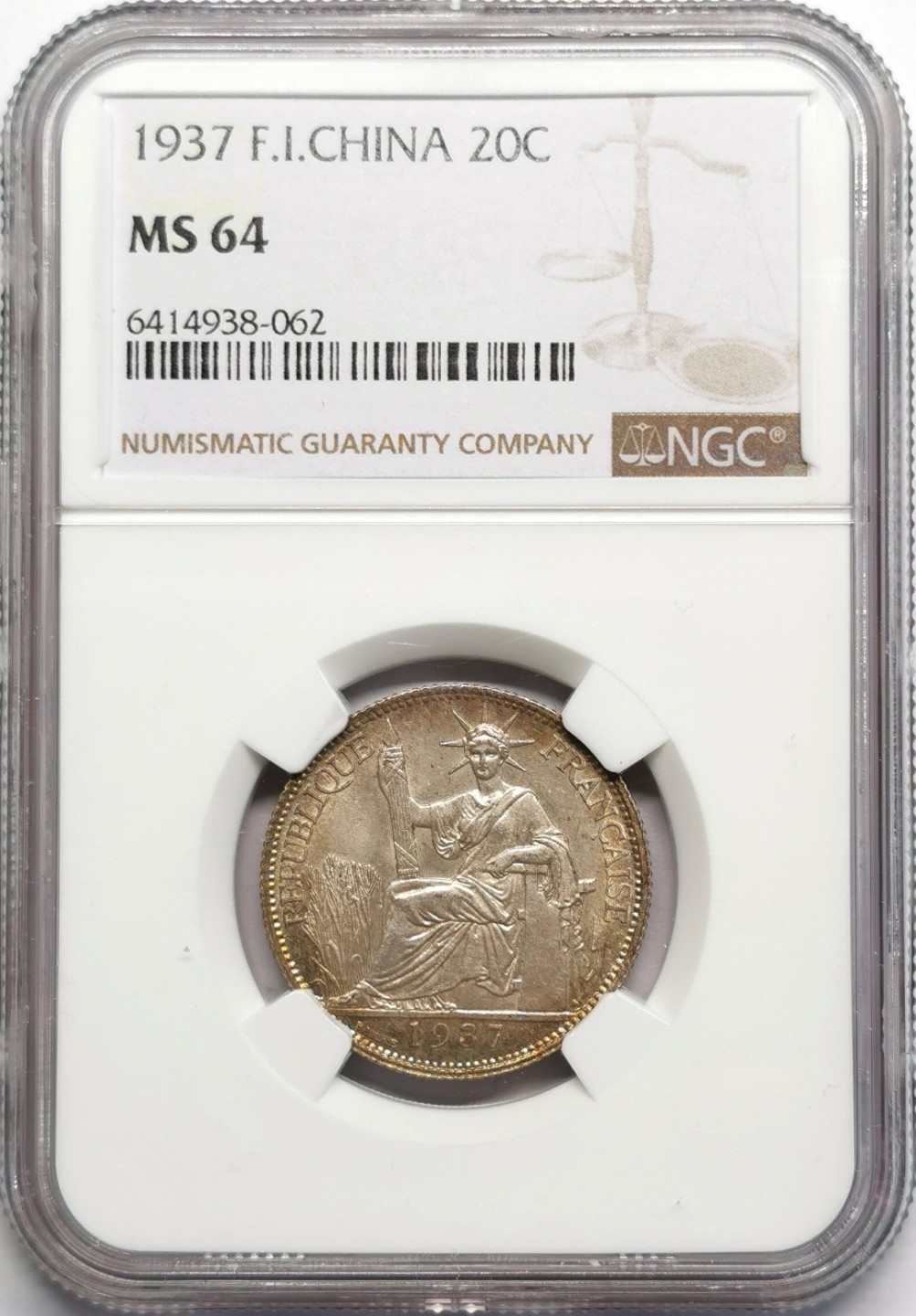 凡希社世界钱币微拍第二百三十二期 1937法属印度支那20分小座洋NGC-MS64