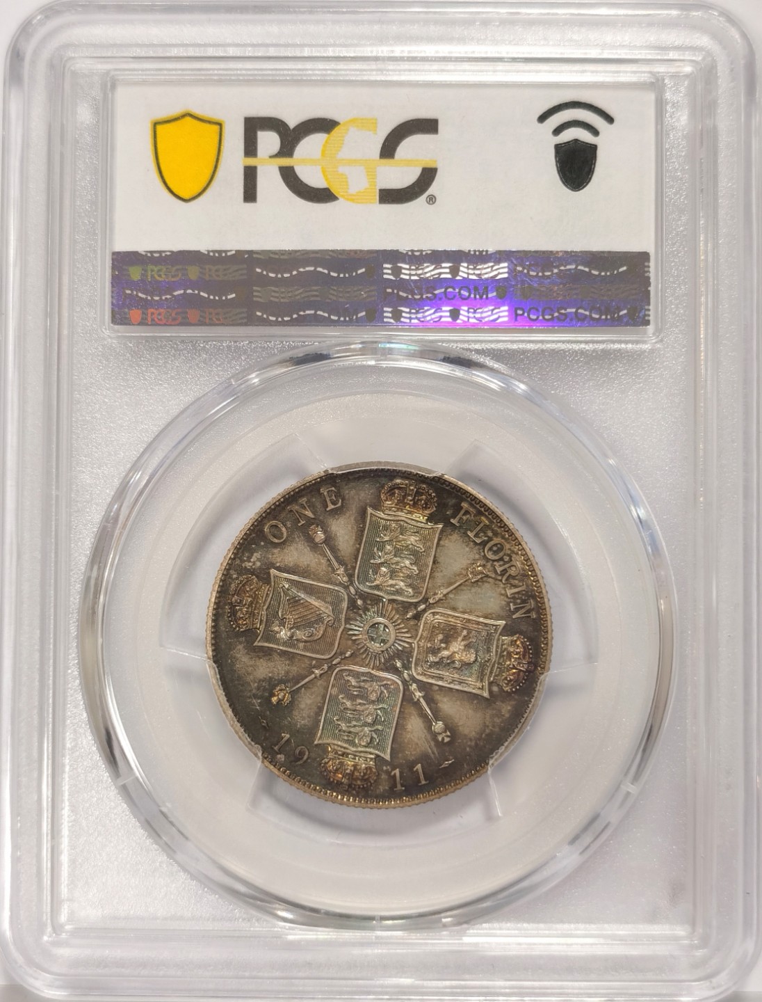 博洋堂世界钱币拍卖第019期（全场包邮） PCGS PR66 英国1911年乔五精制弗洛林，幻彩包浆，镜面效果强烈！