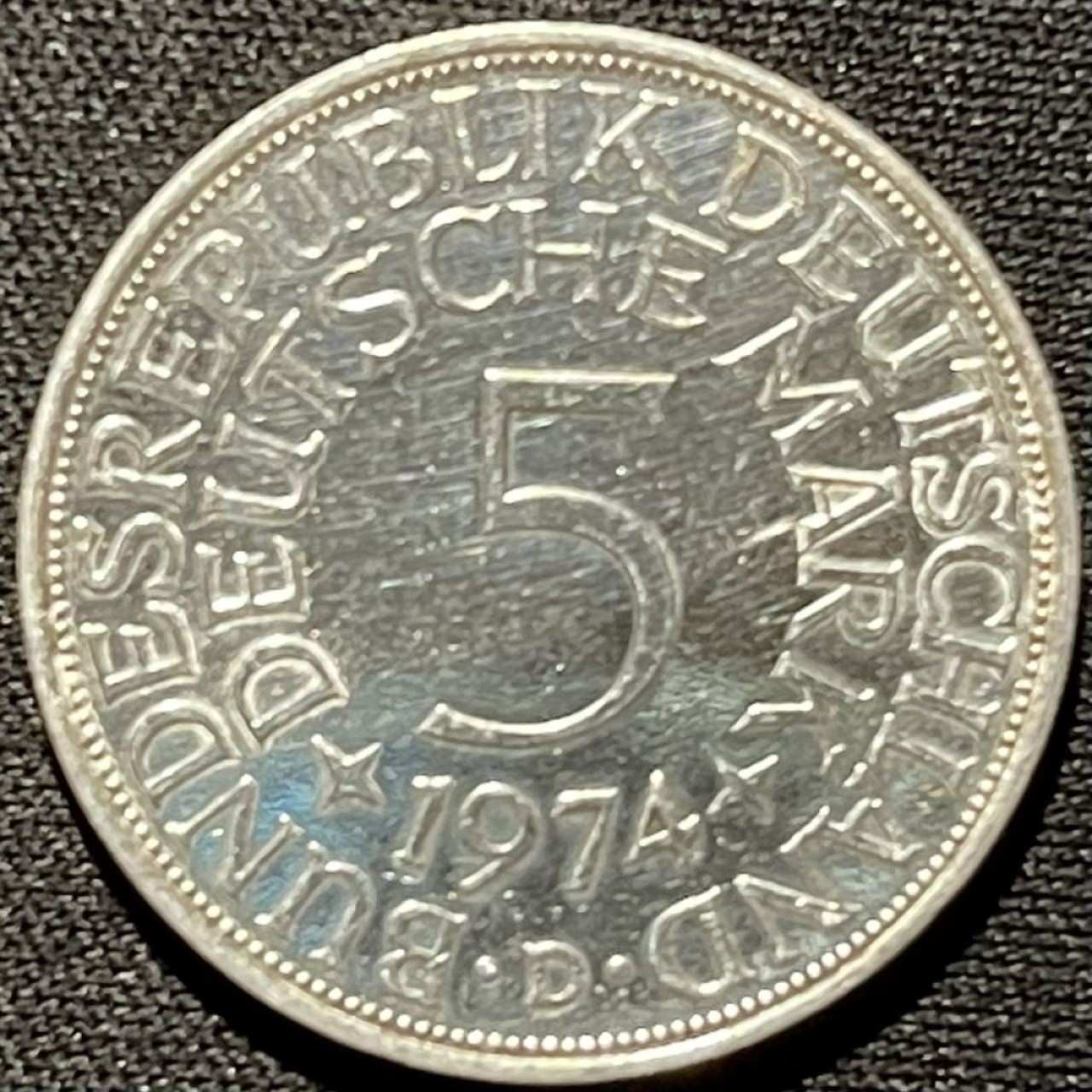 紫瑗钱币——第260期拍卖 联邦德国 1974年 D厂 流通 5马克 11.2 0.625银 UNC