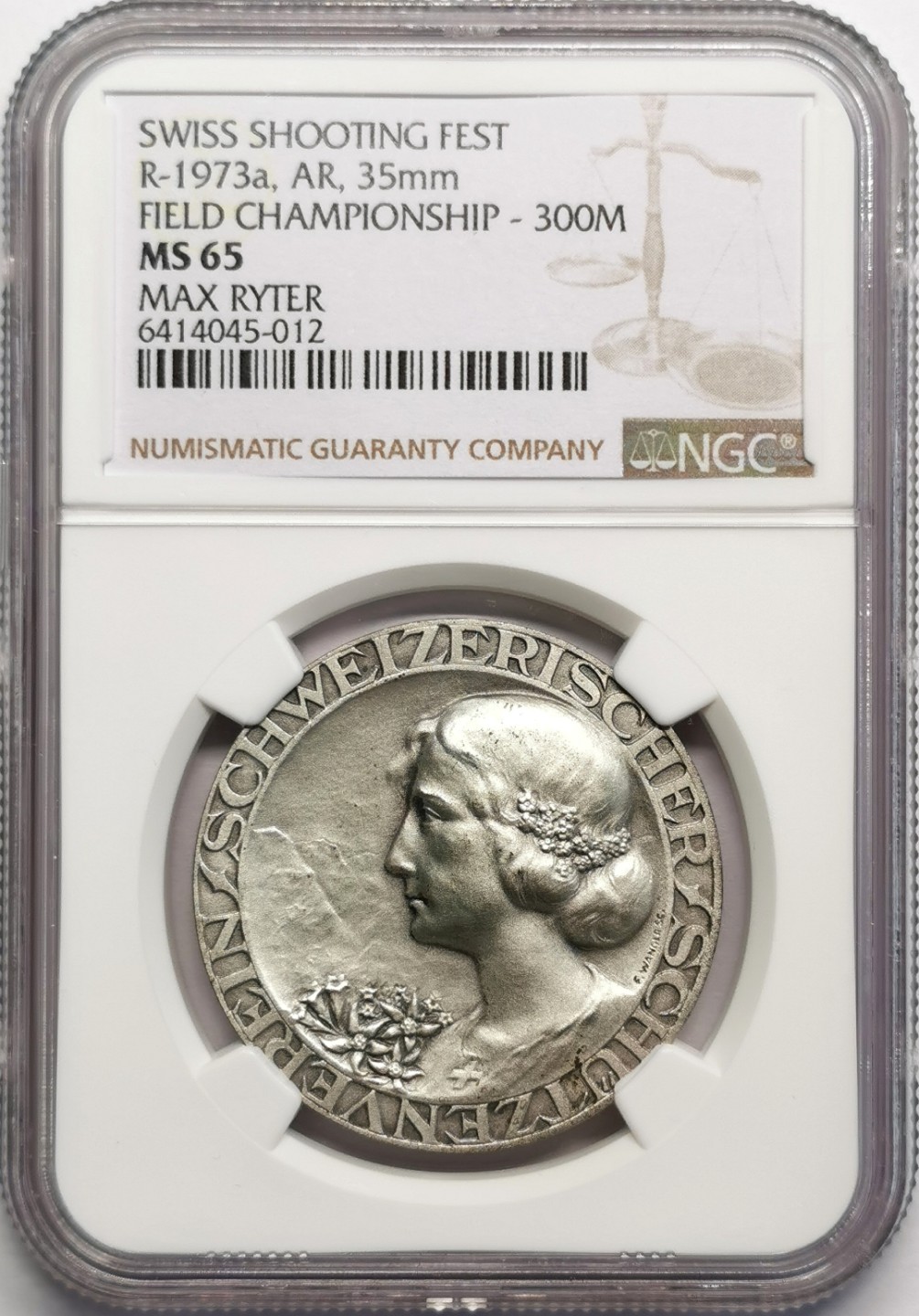 凡希社世界钱币微拍第二百三十二期 1920/30瑞士野地射击优胜银章NGC-MS65