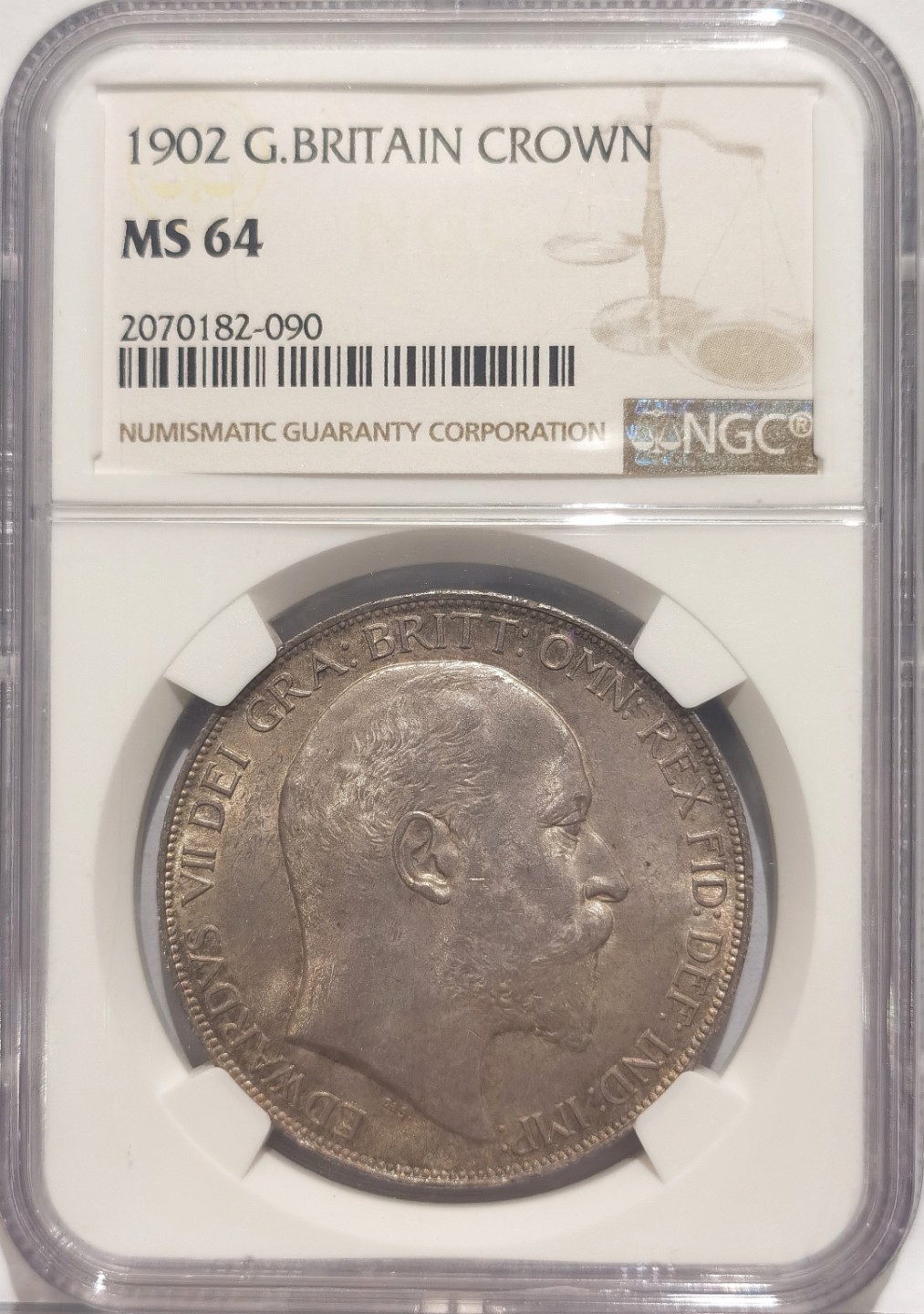 博洋堂世界钱币拍卖第019期（全场包邮） NGC MS64 英国1902年1克朗马剑银币