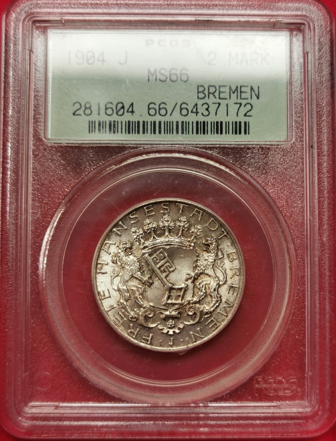 凡希社世界钱币微拍第二百三十二期 1904J不来梅2马克PCGS-MS66顶级品质！