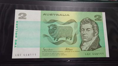 【世界钱币收藏】精选微拍第57期暨2023年第四期 裸钞专场 澳大利亚2元 动物版 豹子号111 全新绝品