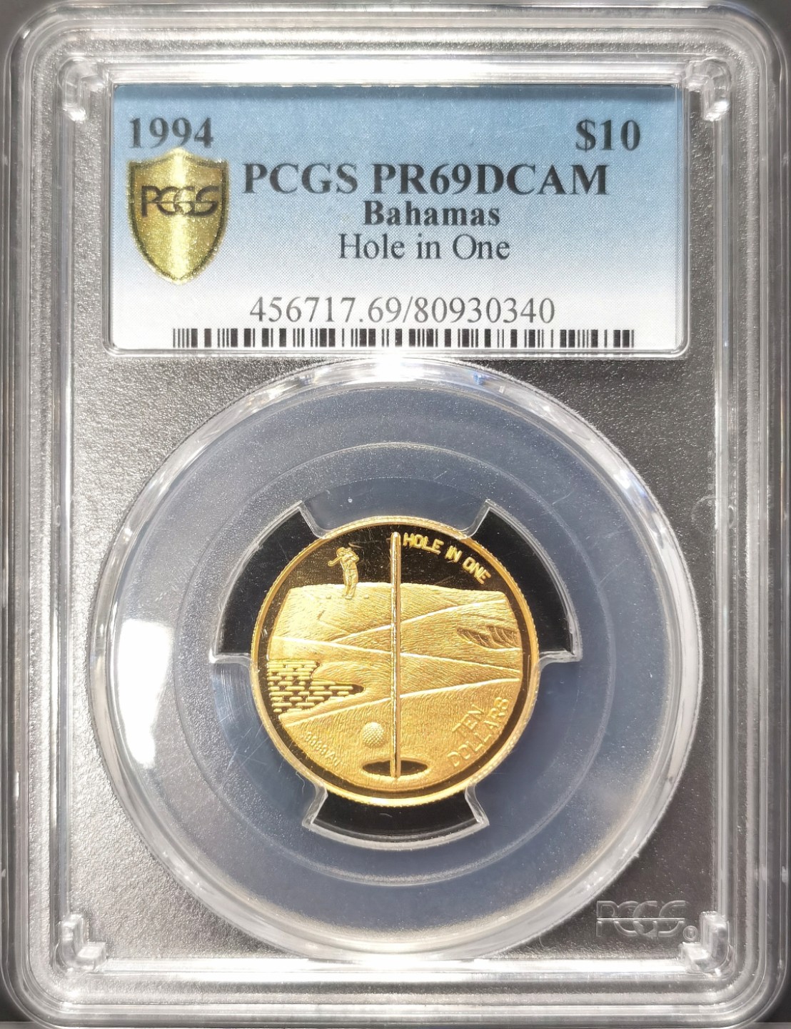 博洋堂世界钱币拍卖第019期（全场包邮） PCGS PF69DCAM 1994年巴哈马一杆进洞1/4盎司金币