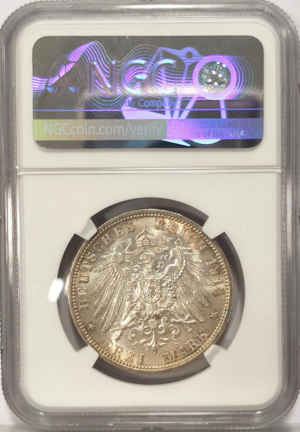 博洋堂世界钱币拍卖第019期（全场包邮） NGC MS64 1913年德国普鲁士威廉二世在位25周年纪念3马克银币