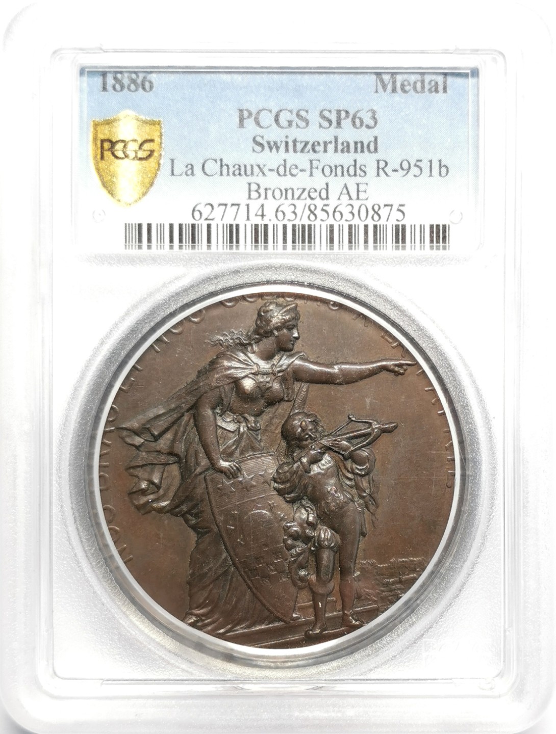 凡希社世界钱币微拍第二百三十二期 1886瑞士拉绍德封射击节纪念铜章PCGS-SP63