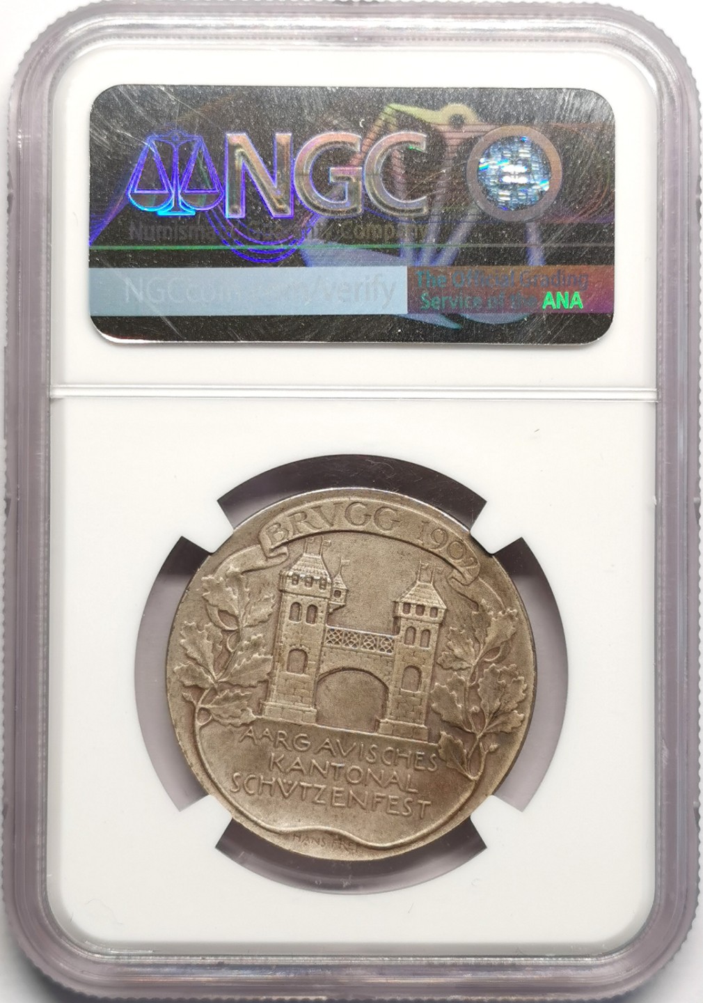 凡希社世界钱币微拍第二百三十二期 1902瑞士布鲁格射击节纪念银章NGC-MS64