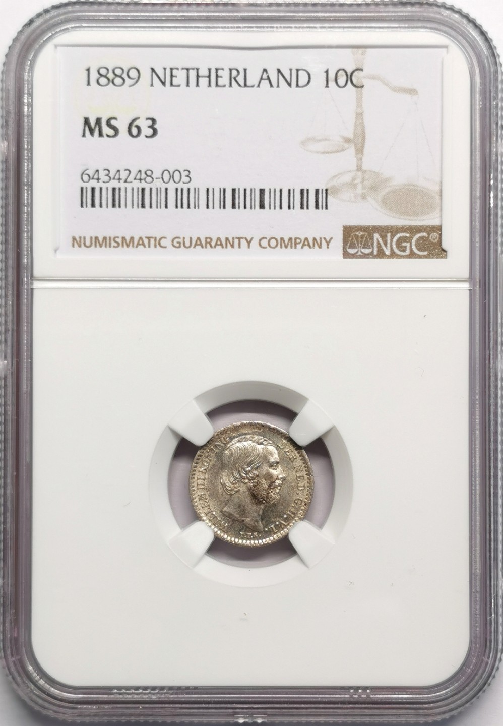 凡希社世界钱币微拍第二百三十二期 1889荷兰威廉三世10分银币NGC-MS63