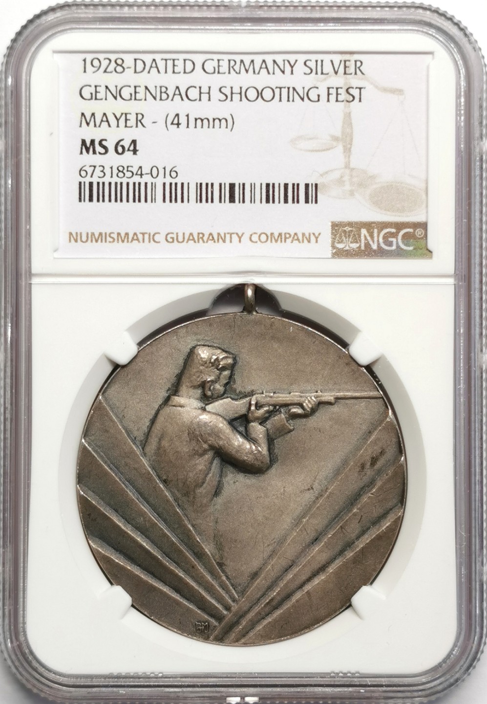 凡希社世界钱币微拍第二百三十二期 1928德国根根巴赫射击节纪念银章NGC-MS64