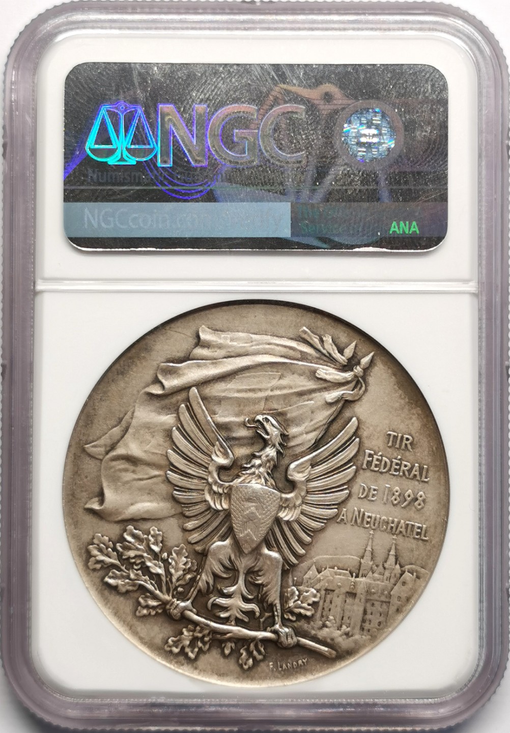 凡希社世界钱币微拍第二百三十二期 1898瑞士纳沙泰尔射击节纪念银章NGC-MS64