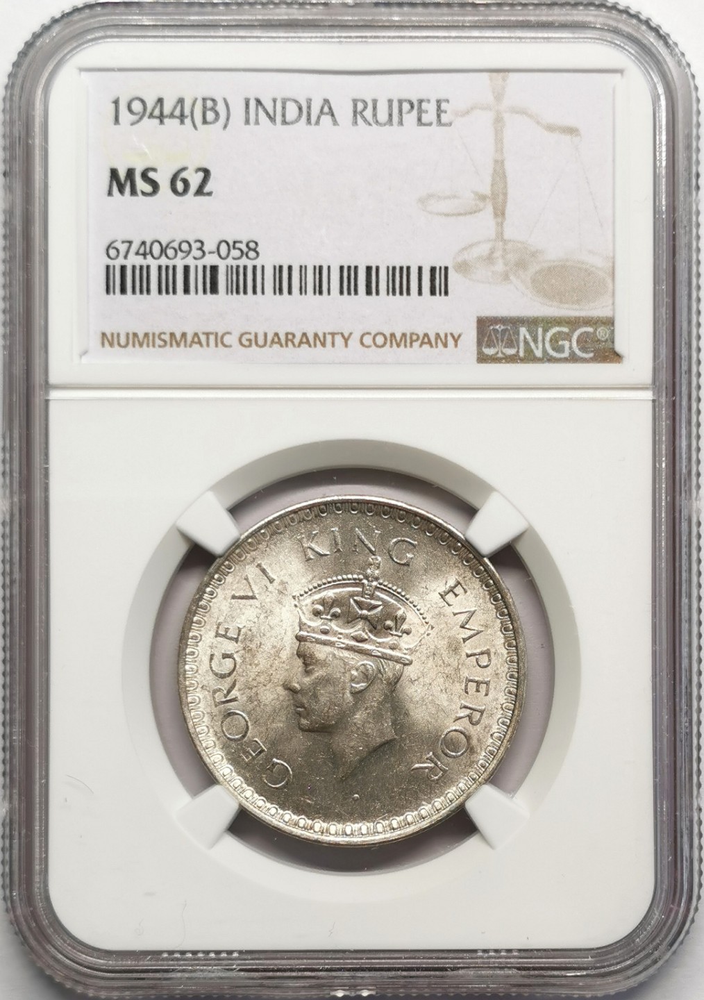 凡希社世界钱币微拍第二百三十二期 1944英属印度乔六卢比NGC-MS62