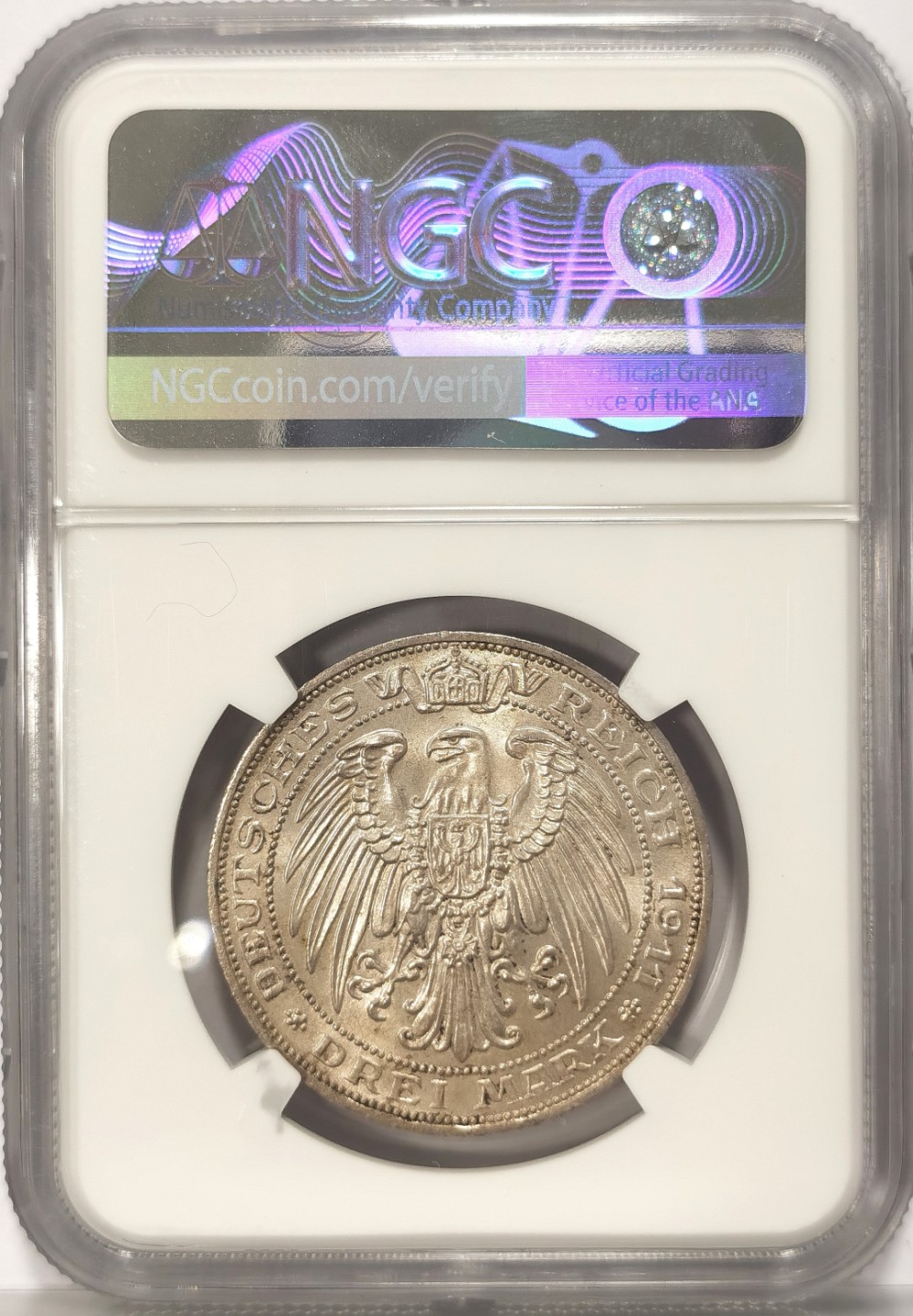 博洋堂世界钱币拍卖第019期（全场包邮） NGC MS65 1911年德国普鲁士布雷斯劳大学3马克纪念银币