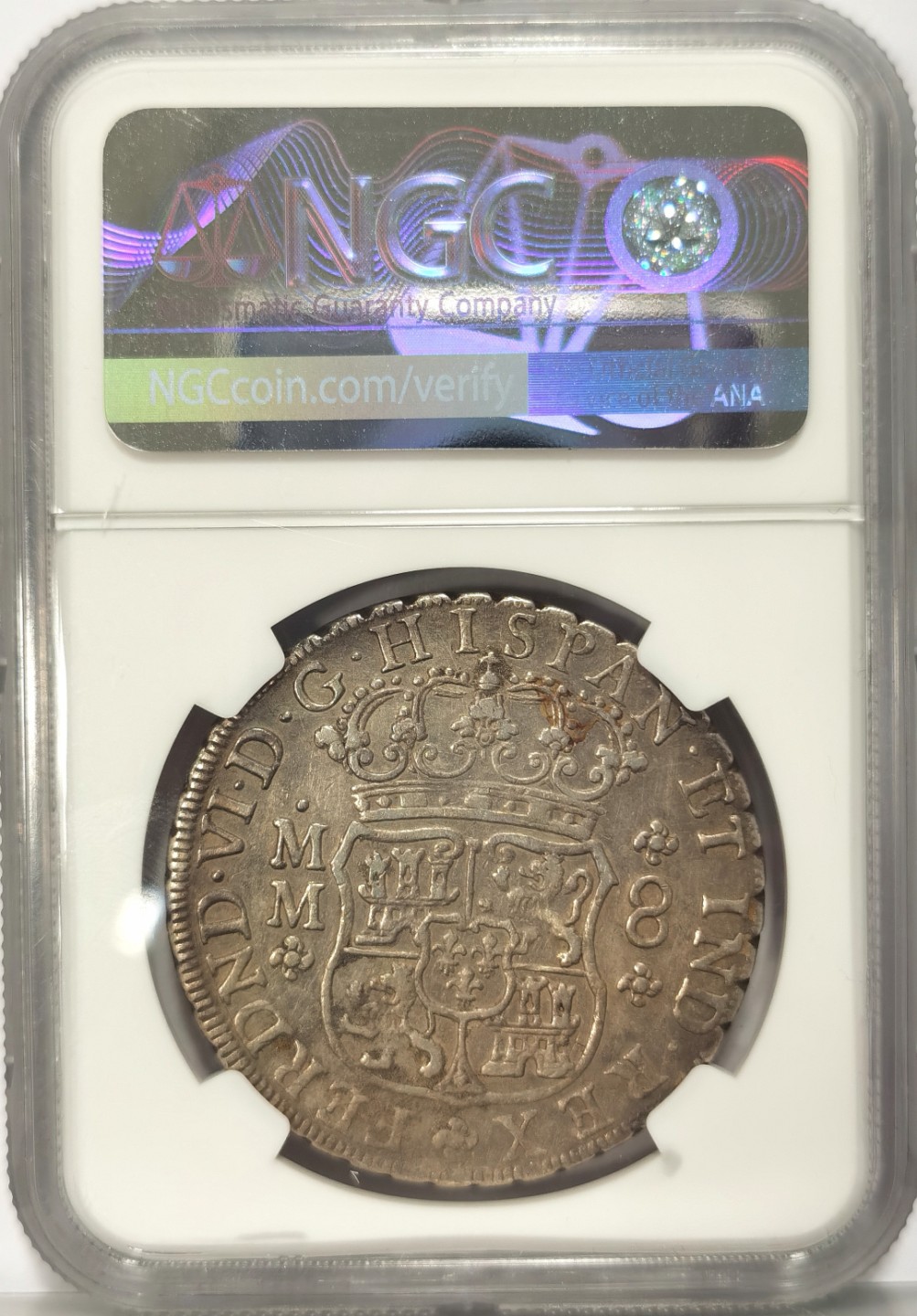 博洋堂世界钱币拍卖第019期（全场包邮） NGC XF 墨西哥1756年MO MM版费六地球双柱 地球的细节都很好 全深打 轻微清洗 无伤放心入