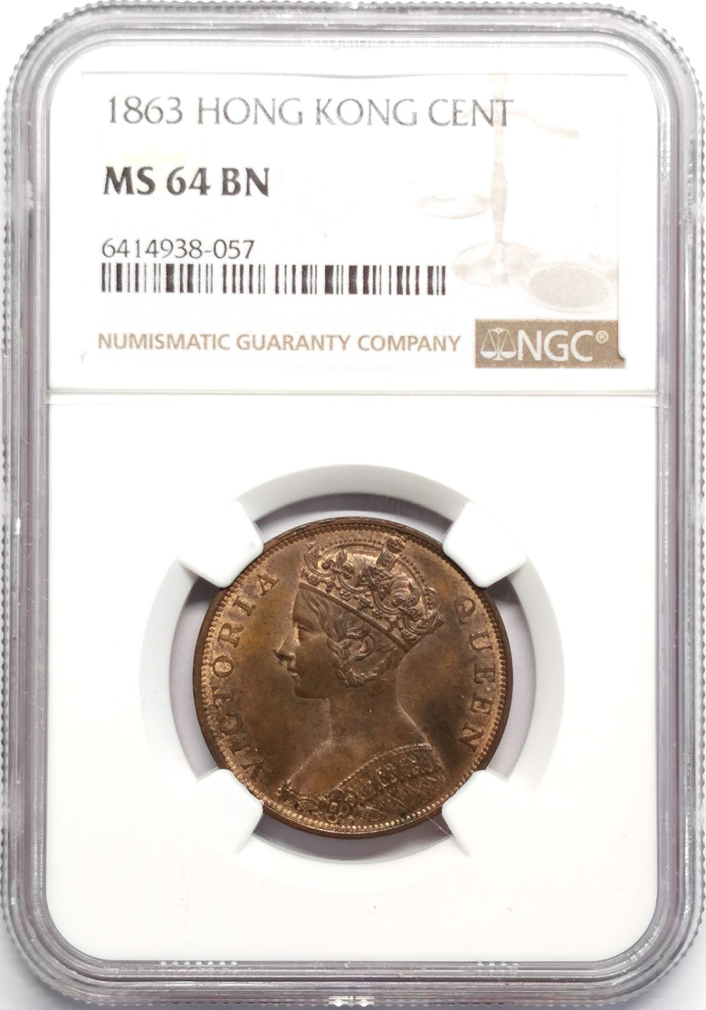凡希社世界钱币微拍第二百三十二期 1863香港小维壹仙铜元NGC-MS64铜色迷人！