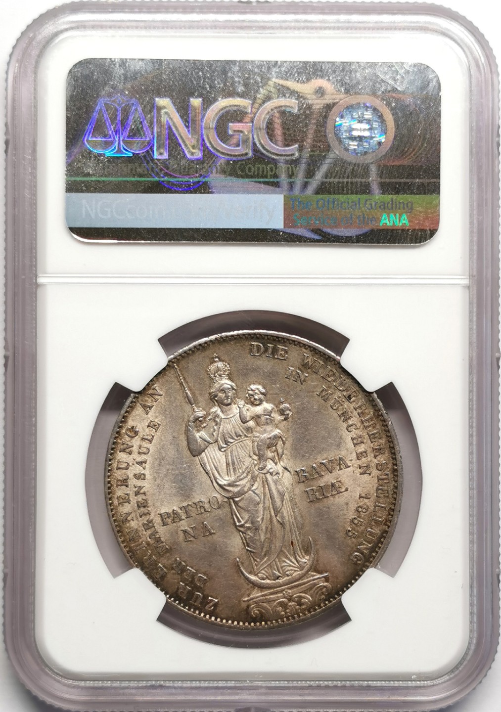 凡希社世界钱币微拍第二百三十二期 1855巴伐利亚圣母柱2盾大银NGC-MS62