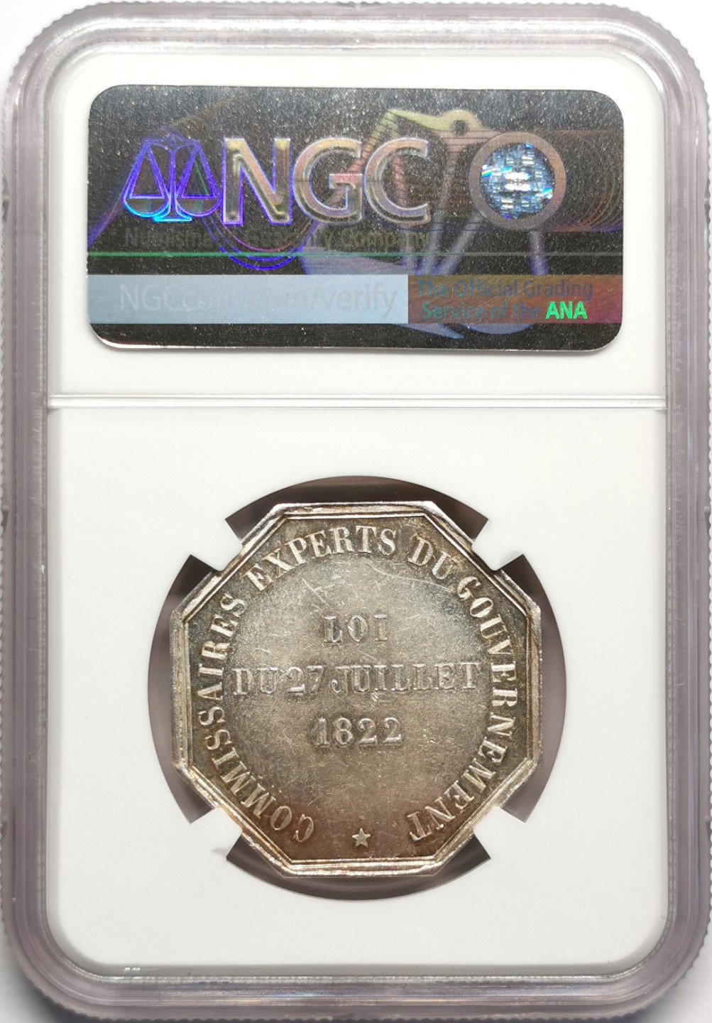 凡希社世界钱币微拍第二百三十二期 1831法国政府专家委员会成立八角银章NGC-MS63墨丘利坐像！