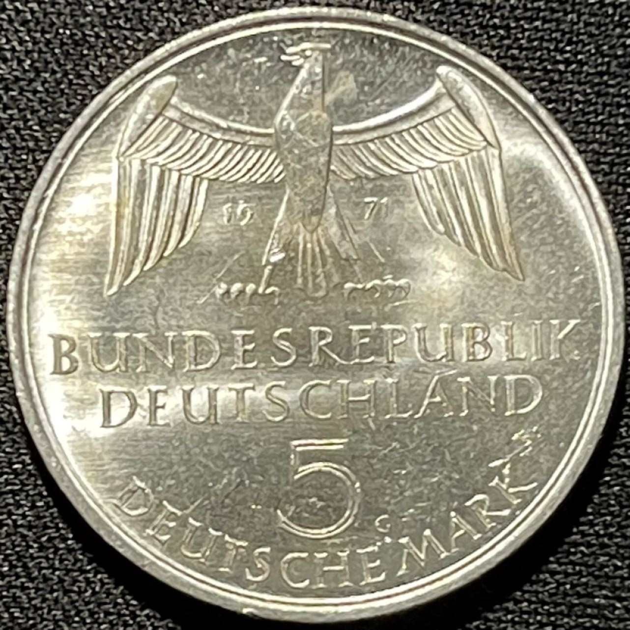 紫瑗钱币——第260期拍卖 联邦德国 1971年 G厂 德意志帝国建立100周年 5马克 11.2克 0.625克 UNC