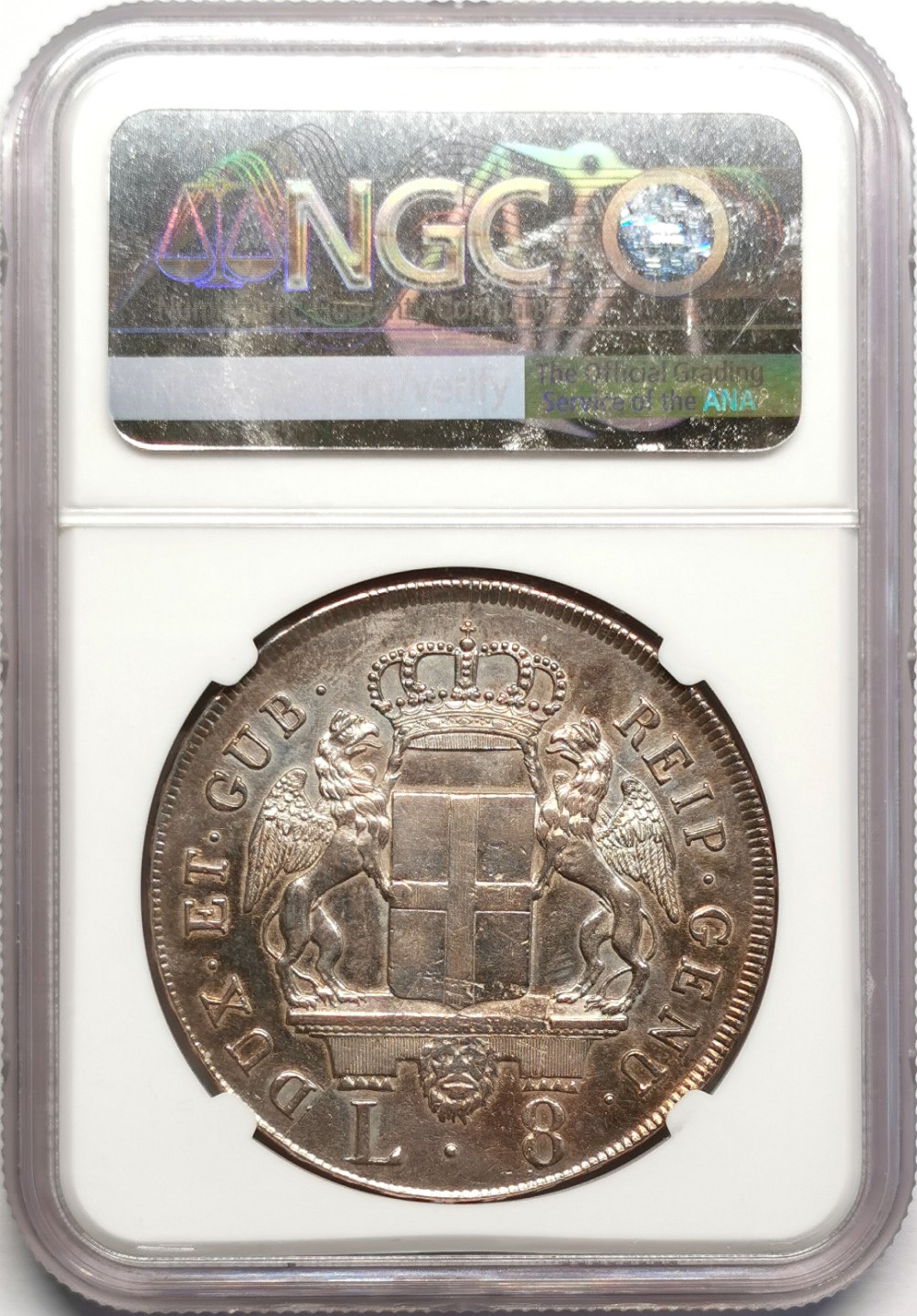 凡希社世界钱币微拍第二百三十二期 1796热那亚共和国8里拉大银NGC-AUD稀少品种！