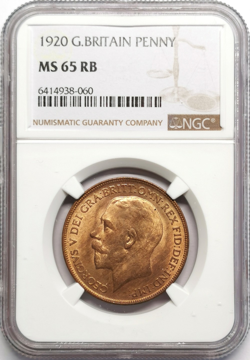 凡希社世界钱币微拍第二百三十二期 1920英国乔五便士大铜NGC-MS65原铜光！