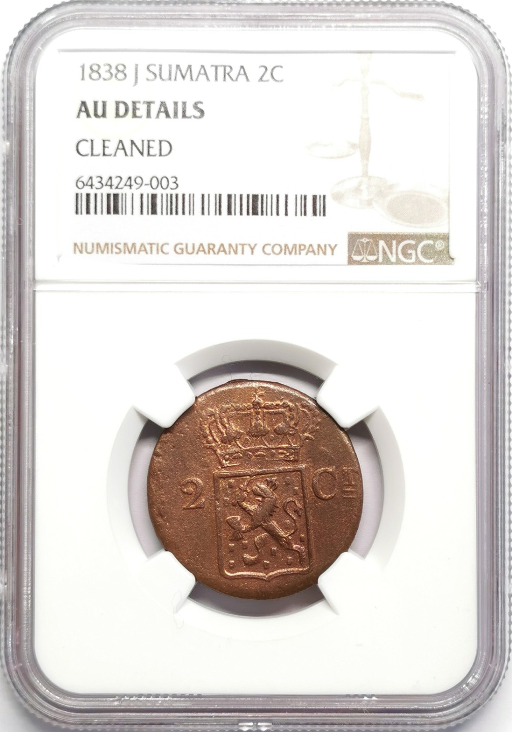 凡希社世界钱币微拍第二百三十二期 1838J荷属东印度2分铜币NGC-AUD