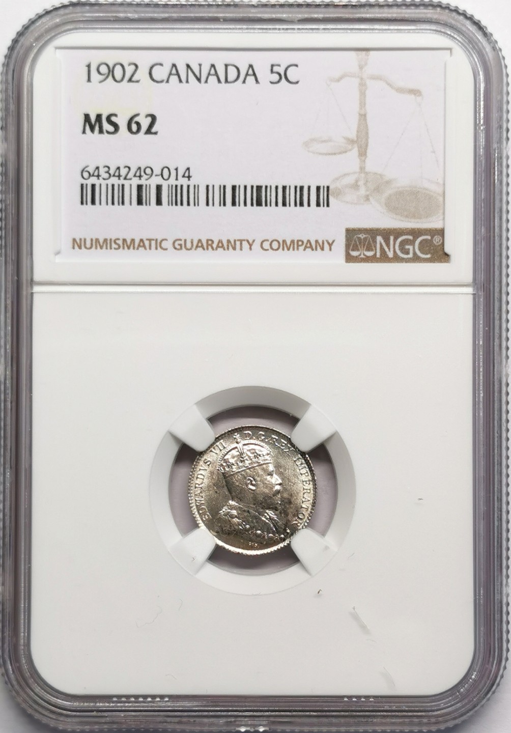 凡希社世界钱币微拍第二百三十二期 1902加拿大爱七5分银毫NGC-MS62