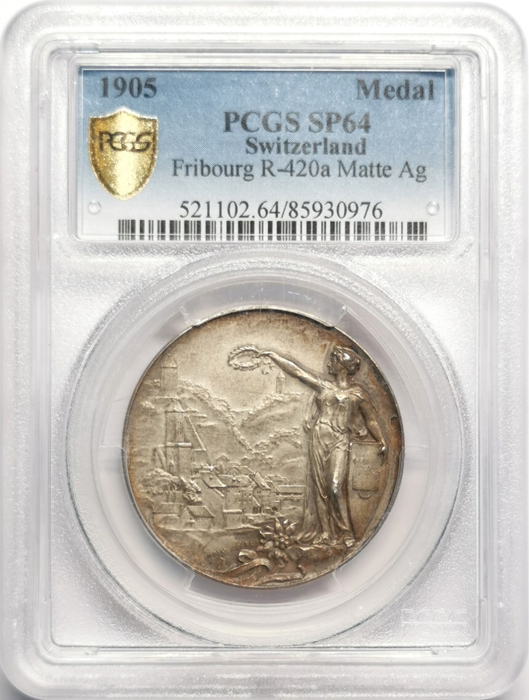 凡希社世界钱币微拍第二百三十二期 1905瑞士弗莱堡射击节纪念银章PCGS-SP64