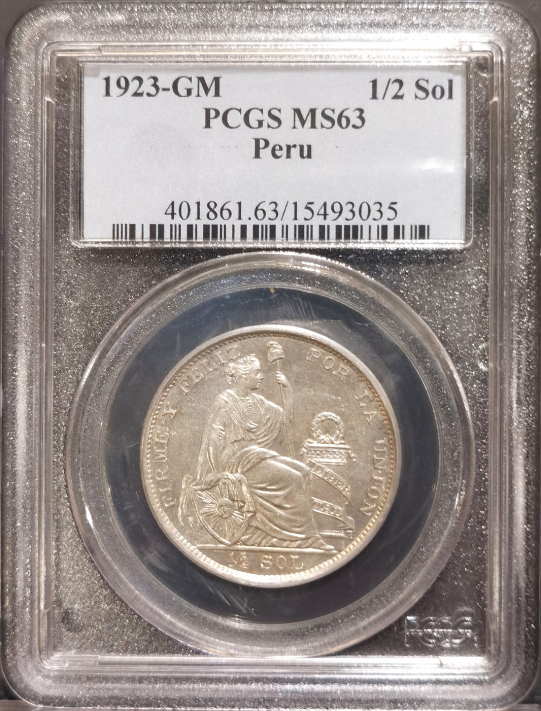 博洋堂世界钱币拍卖第019期（全场包邮） PCGS MS63 秘鲁1923年1/2Sol银币，更高分仅三枚