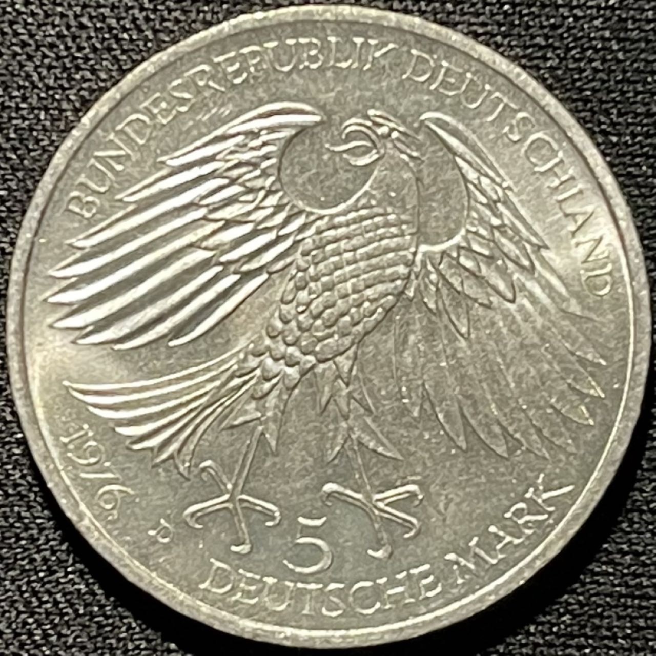 紫瑗钱币——第260期拍卖 联邦德国 1976年 D厂 格里姆·肖森逝世300周年 5马克 11.2克 0.625银 UNC