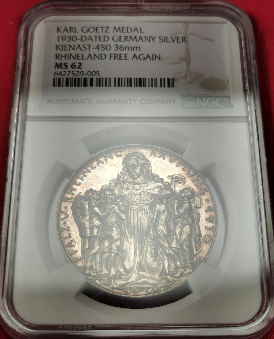 凡希社世界钱币微拍第二百三十二期 1930德国莱茵河儿女与海神纪念银章NGC-MS62哥茨经典品种！