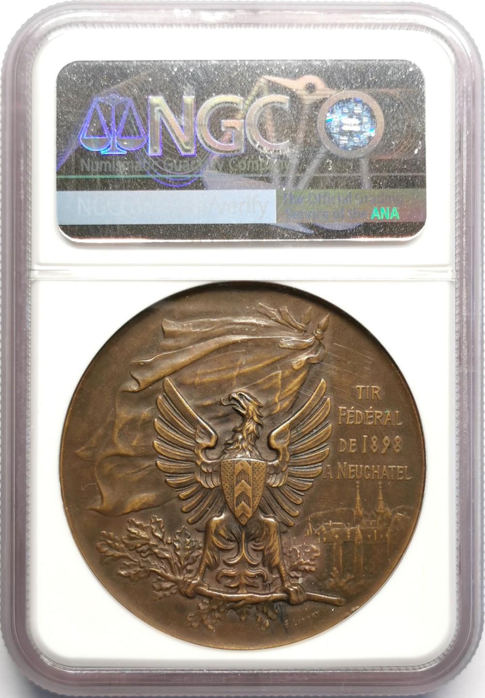 凡希社世界钱币微拍第二百三十二期 1898瑞士纳沙泰尔射击节纪念铜章NGC-MS63