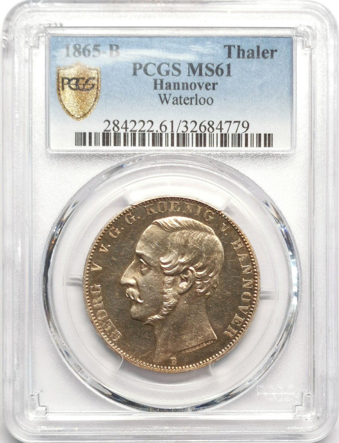 凡希社世界钱币微拍第二百三十二期 1865汉诺威滑铁卢纪念泰勒PCGS-MS61淡色五彩！