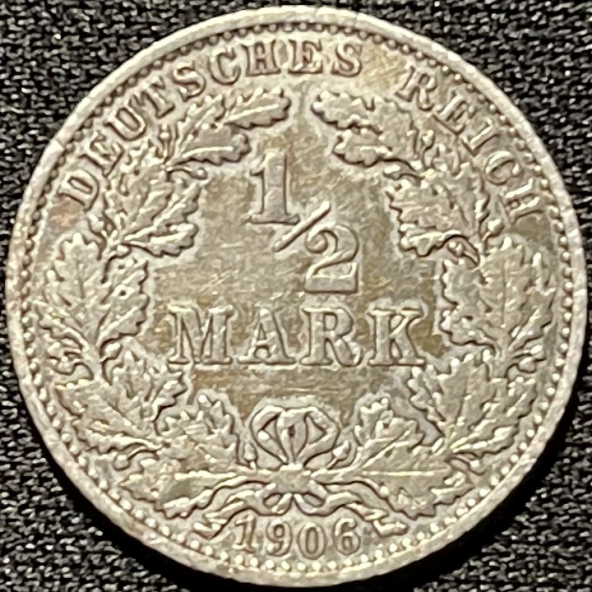 紫瑗钱币——第260期拍卖 德国 1906年 E厂 第二帝国 长翅 1/2马克 2.77克 0.9银