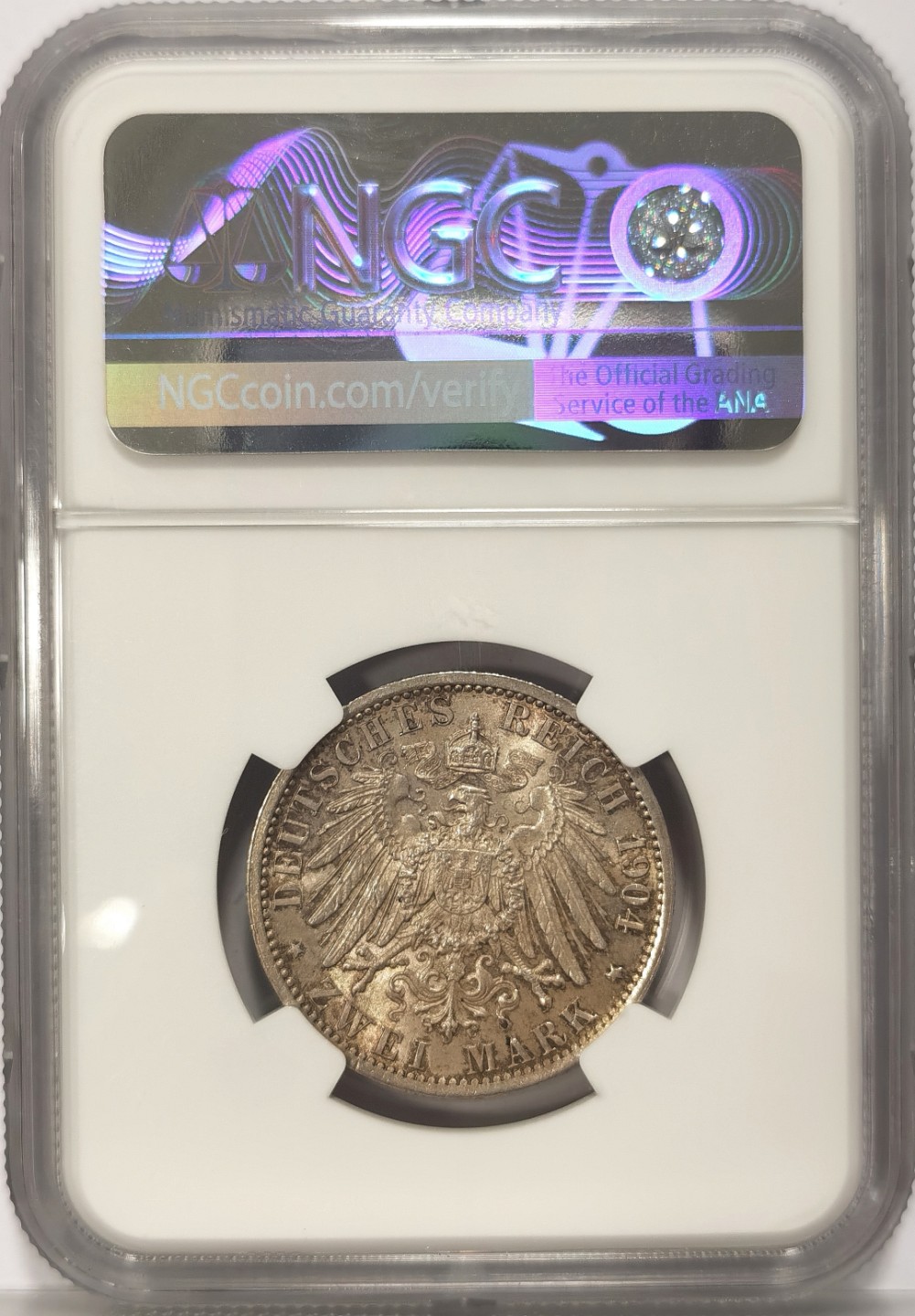 博洋堂世界钱币拍卖第019期（全场包邮） NGC MS64 1904年德国黑森达姆施塔特2马克银币