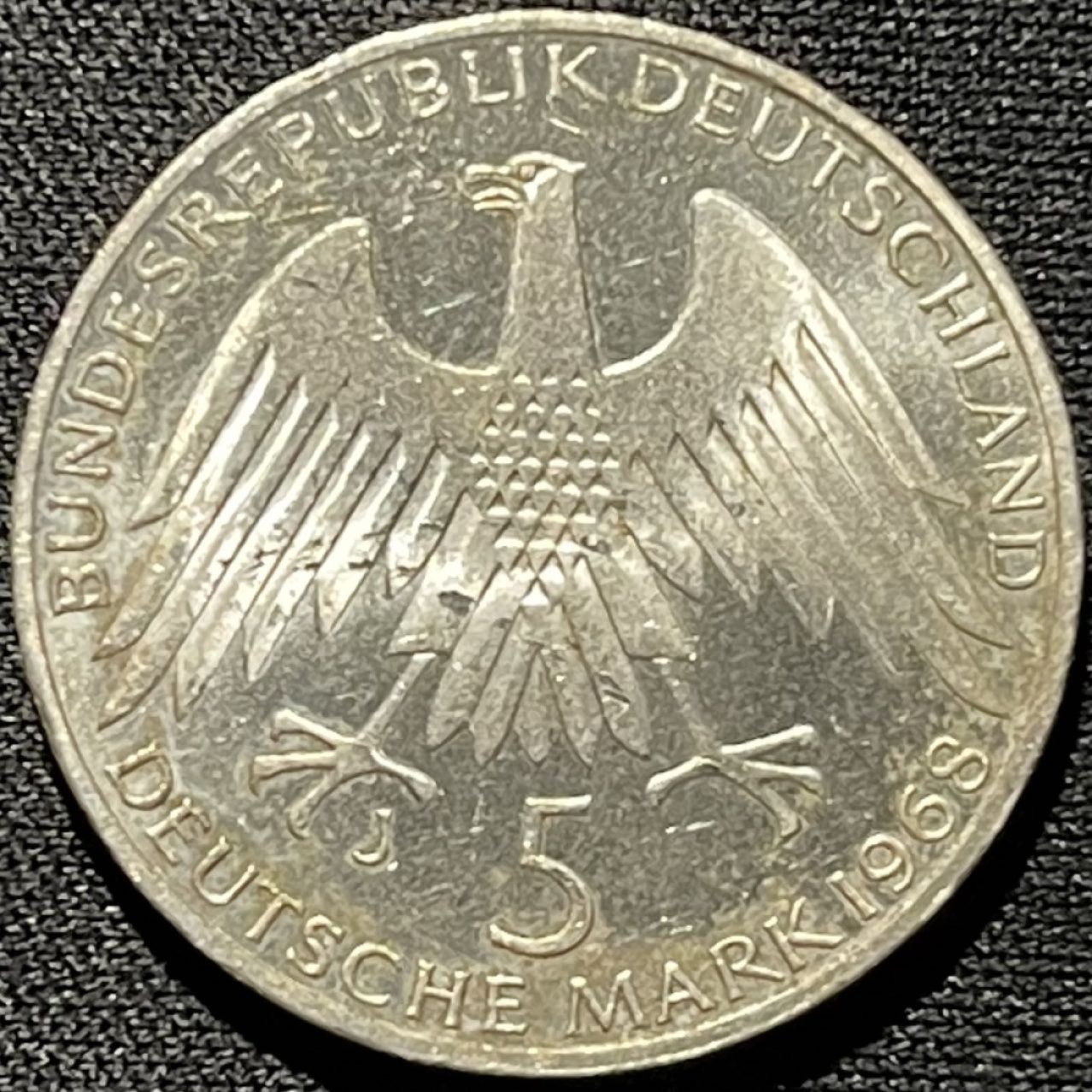 紫瑗钱币——第260期拍卖 联邦德国 1968年 J厂 社会学家 弗里德里希·莱费森诞辰150周年 5马克 11.2克 0.625银 UNC
