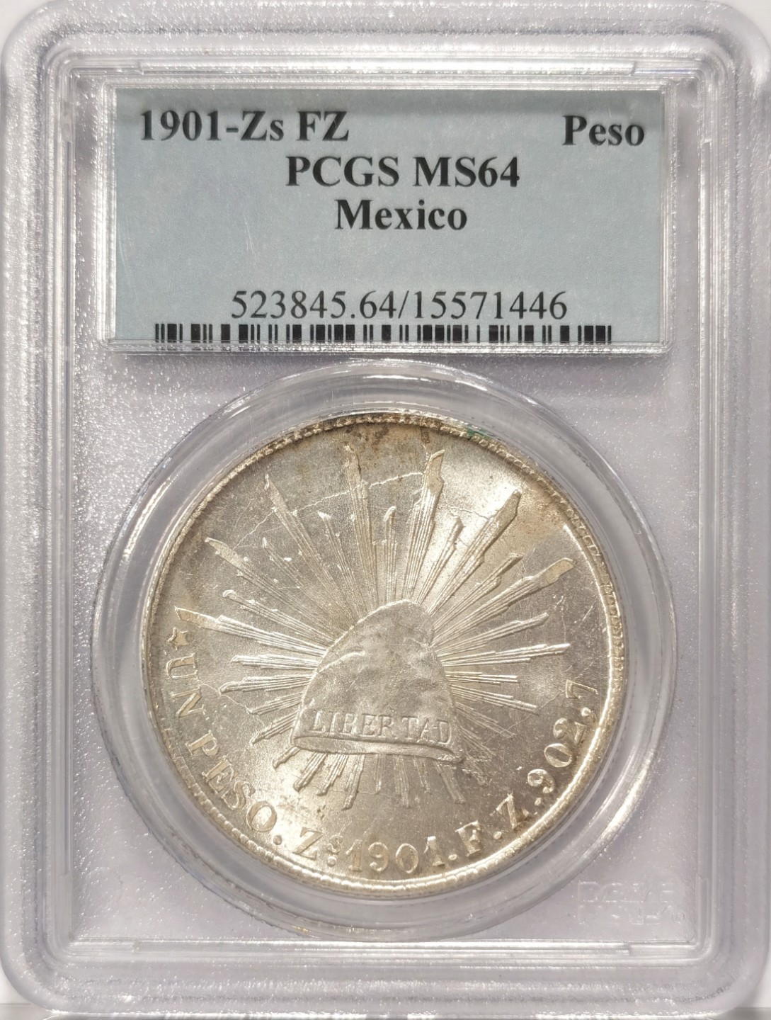 博洋堂世界钱币拍卖第019期（全场包邮） PCGS MS64 墨西哥1901年ZS FZ版直边鹰洋 暴光炫目 虽是白币 机铸纹流银线历历在目 完全刚出厂状态