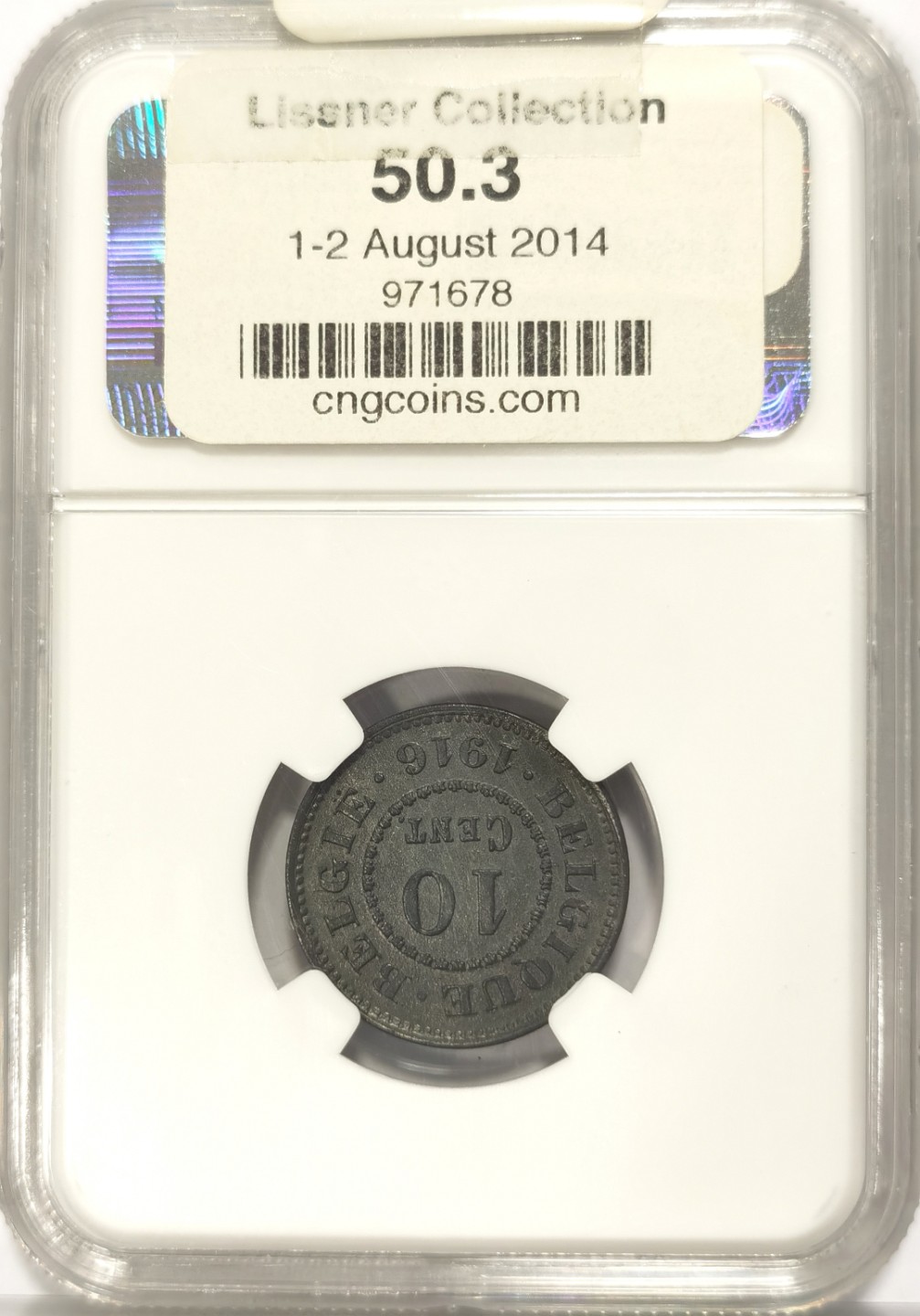 博洋堂世界钱币拍卖第019期（全场包邮） Lissner比利时旧藏系列 NGC MS64 比利时1916年10CENT，FRENCH版，年份双点版，来自2014年拍卖会编号50.3