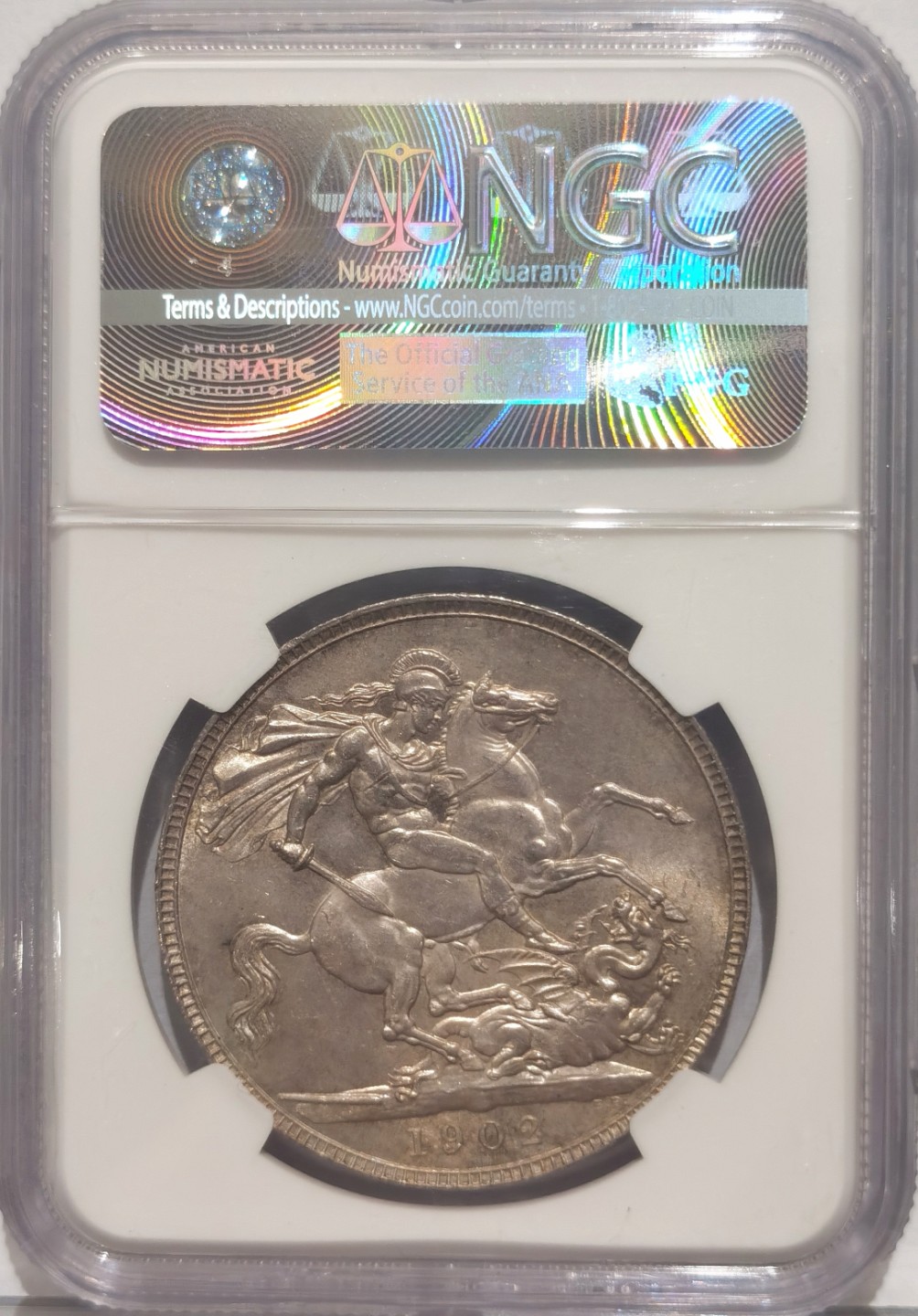 博洋堂世界钱币拍卖第019期（全场包邮） NGC MS64 英国1902年1克朗马剑银币